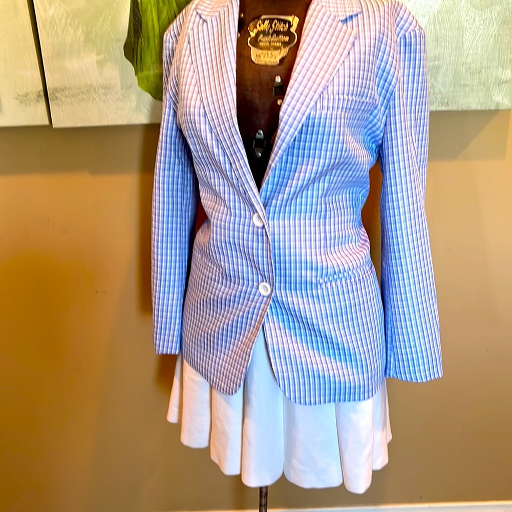 Ann Taylor white skirt 2pc outfit & blue& white gingham blazer & white skirt